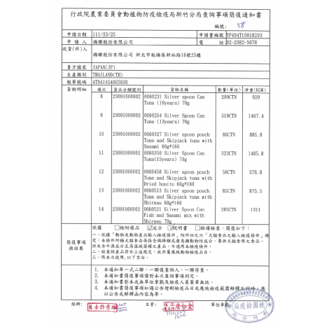 嬌聯-銀湯匙、三星餐包-2-簡復通知書-泰國