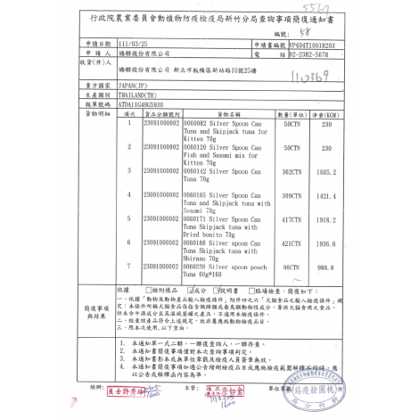 嬌聯-銀湯匙、三星餐包-1-簡復通知書-泰國