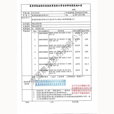 RONRON主食貓餐包_簡復通知書_泰國01