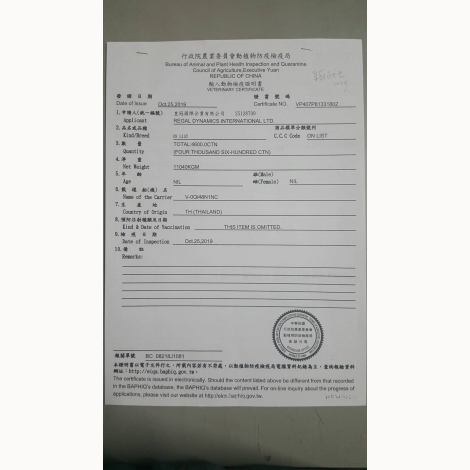 皇冠國際-皇冠精緻-狗罐-檢疫證明書-泰國