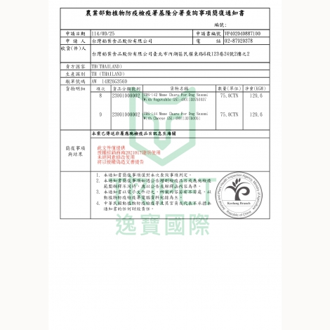 逸寶-台灣稻葉【INABA汪啾嚕球】檢疫證_泰國